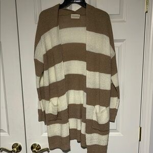 Brown and Cream oversized Striped Cardigan Sweater